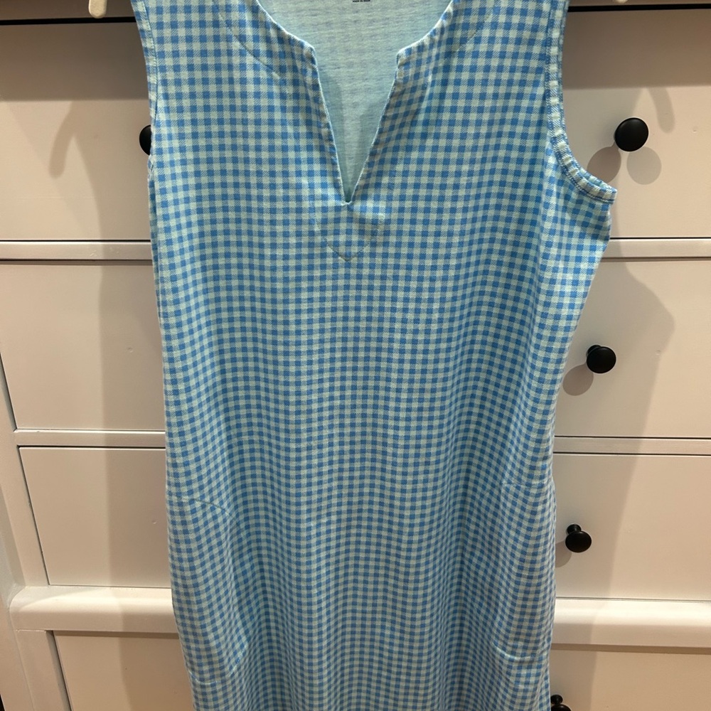 Lands' End Light Blue Gingham Midi Dress
